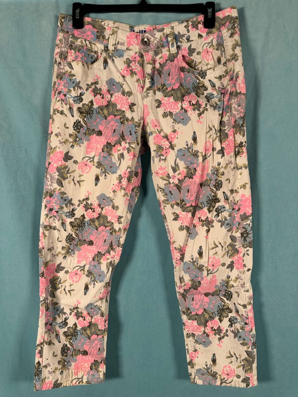 Dollhouse Floral Boyfriend Jeans in Pink, Blue, Green on Cream